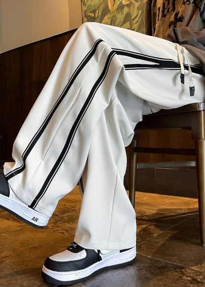 White Patchwork Cotton Pants Oversized Spring