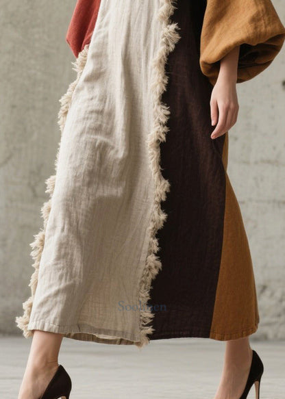 White Patchwork Faux Fur Long Dresses Asymmetrical Lantern Sleeve