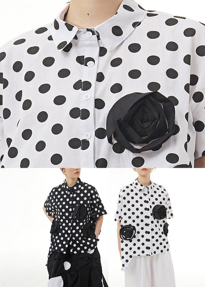 White Patchwork Button Cotton Top Short Sleeve