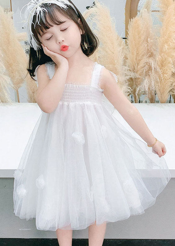 White Patchwork Tulle Baby Dresses Ruffled Butterfly Summer
