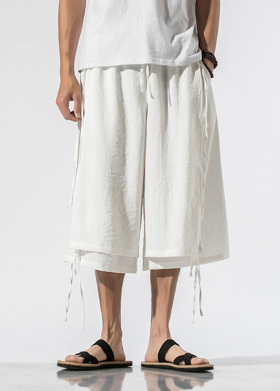 White Pockets Elastic Waist Crop Pants Summer