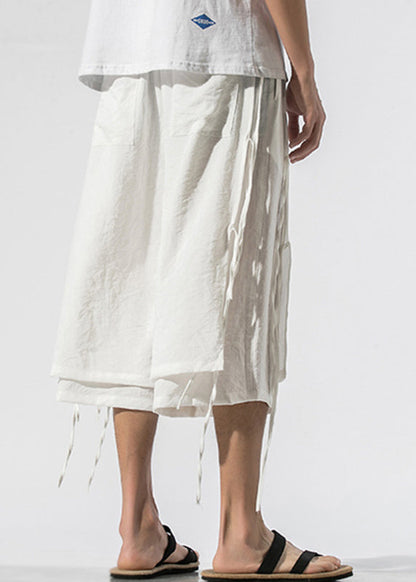 White Pockets Elastic Waist Crop Pants Summer