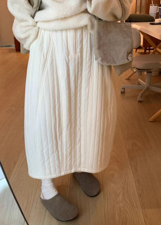 White Pockets Cotton Filled Skirts Winter Elastic Waist