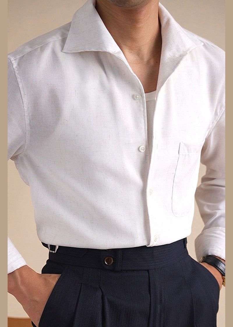 White Pockets Linen Shirts Peter Pan Collar