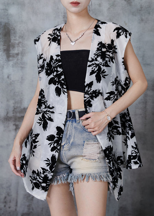 White Print Tulle Upf 50+ Tops Oversized Sleeveless