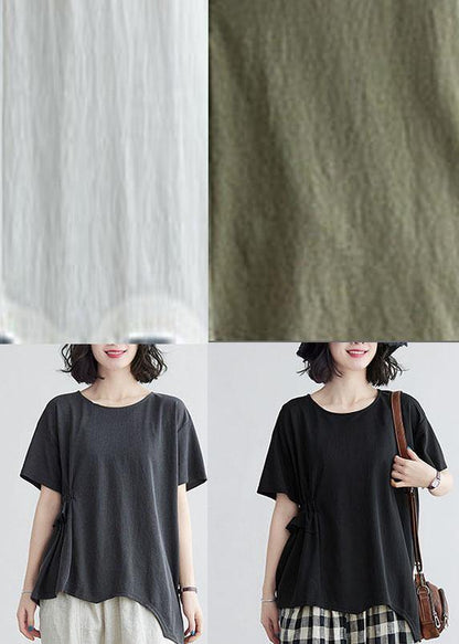 White Ruffled Asymmetrical Design Cotton Summer Tops
