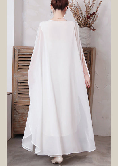 White Chiffon Long Holiday Dresses Long Sleeve