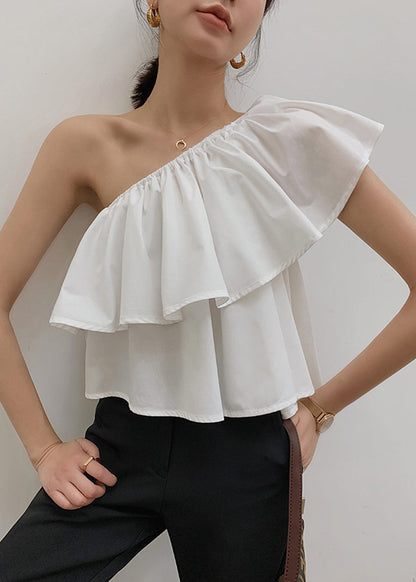 White Cotton Shirts Cold Shoulder Summer