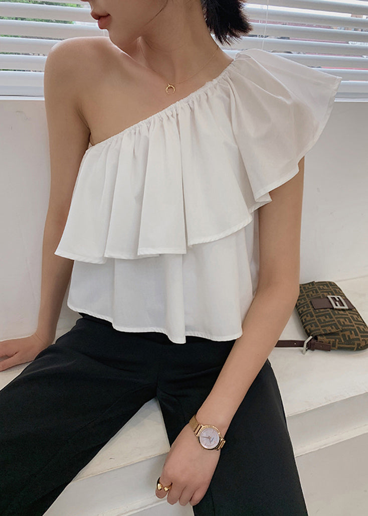 White Cotton Shirts Cold Shoulder Summer