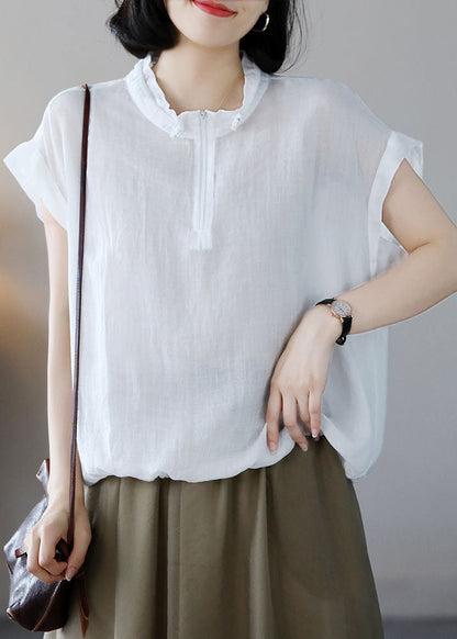 White Cotton Sweatshirt Oversized Drawstring Short Sleeve