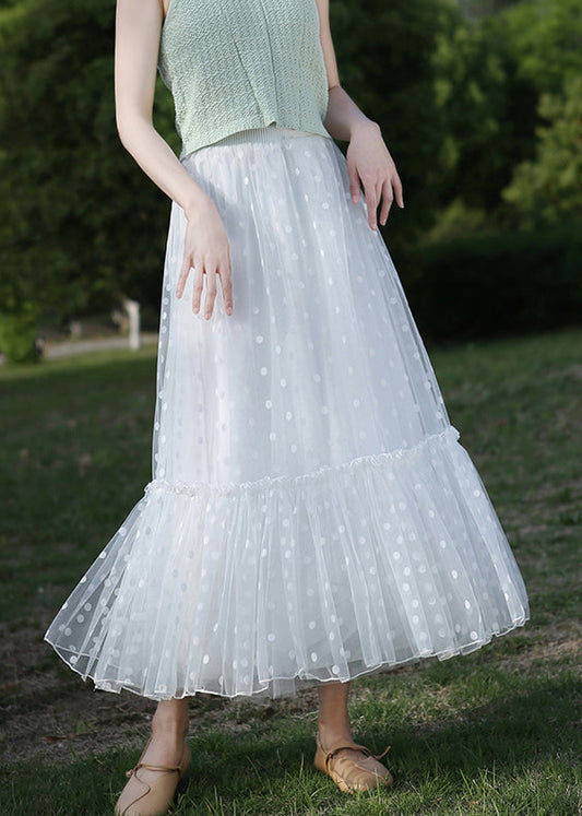 White Dot Tulle Summer Skirts High Waist