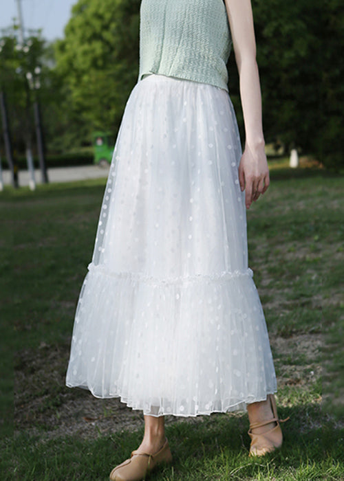 White Dot Tulle Summer Skirts High Waist