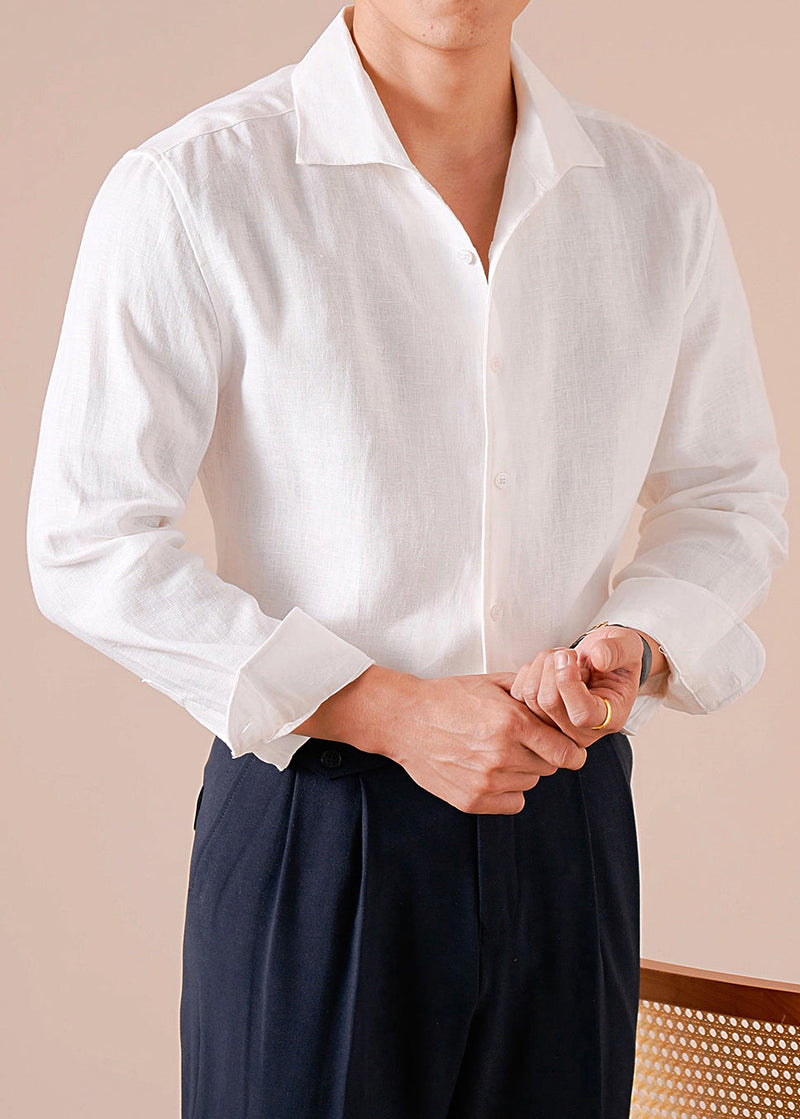 White Linen Fall Shirts Peter Pan Collar