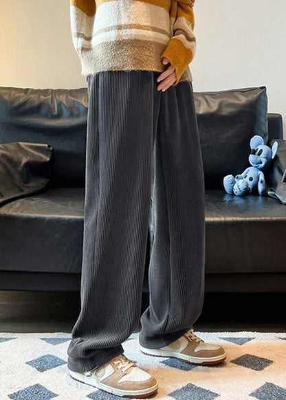 White Loose Warm Fleece Corduroy Pants Elastic Waist Spring