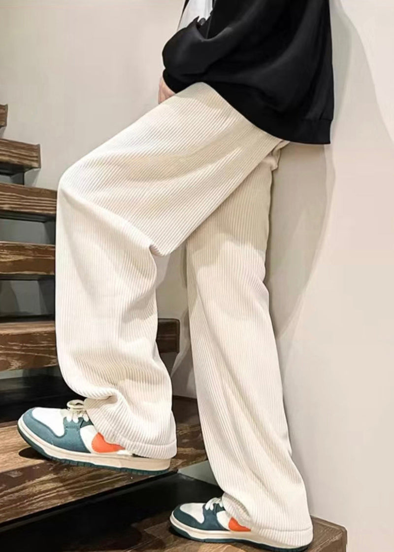White Loose Warm Fleece Corduroy Pants Elastic Waist Spring