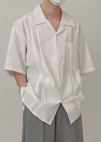 White Pockets Cotton Shirt Peter Pan Collar Summer