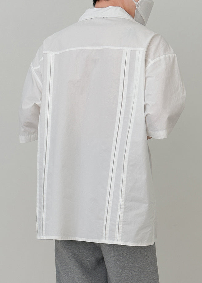 White Pockets Cotton Shirt Peter Pan Collar Summer