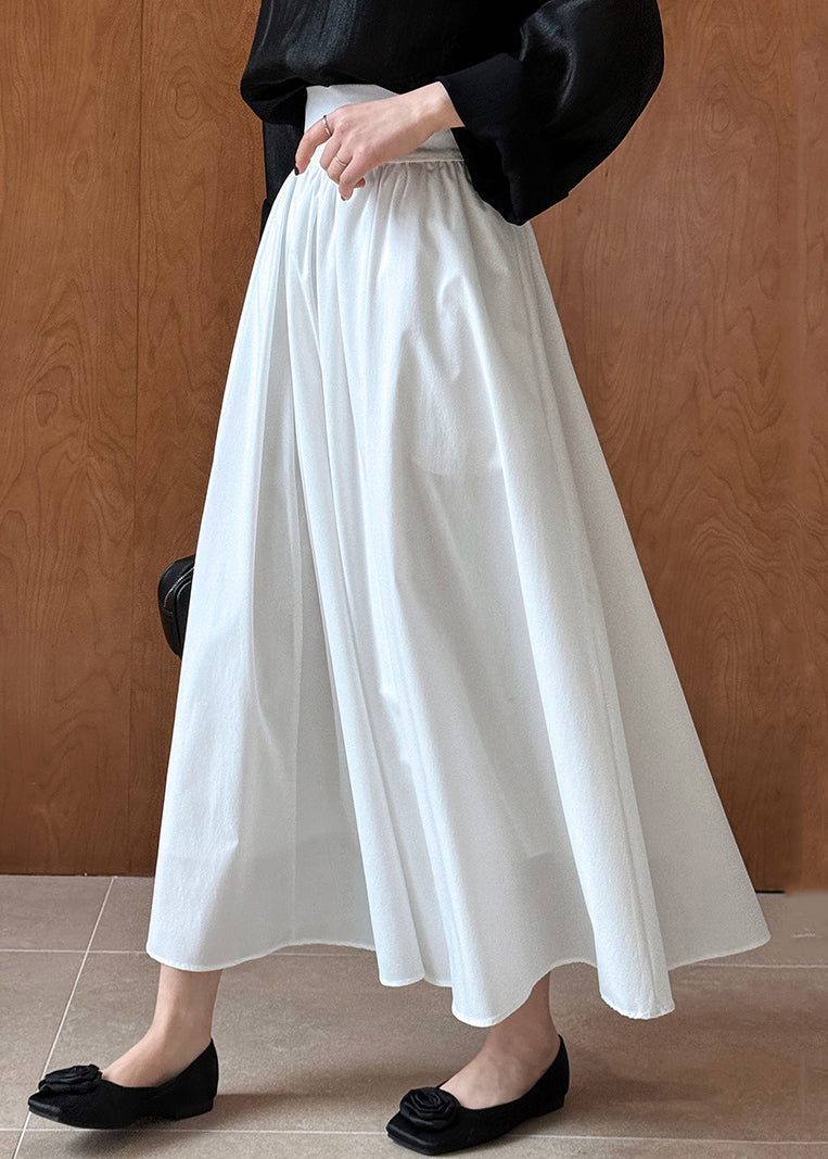 White Pockets Cotton Pleated Skirt High Waist