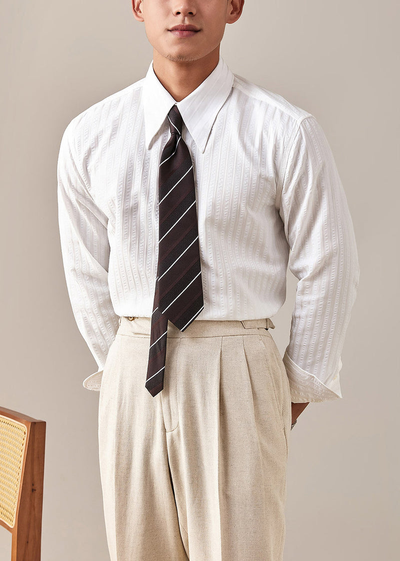White Striped Button Cotton Fall Shirts Peter Pan Collar