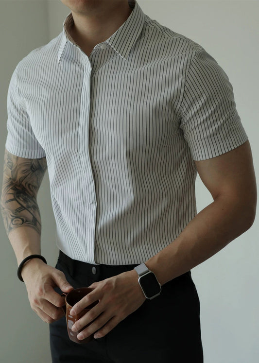 White Striped Button Cotton Summer Shirts Peter Pan Collar