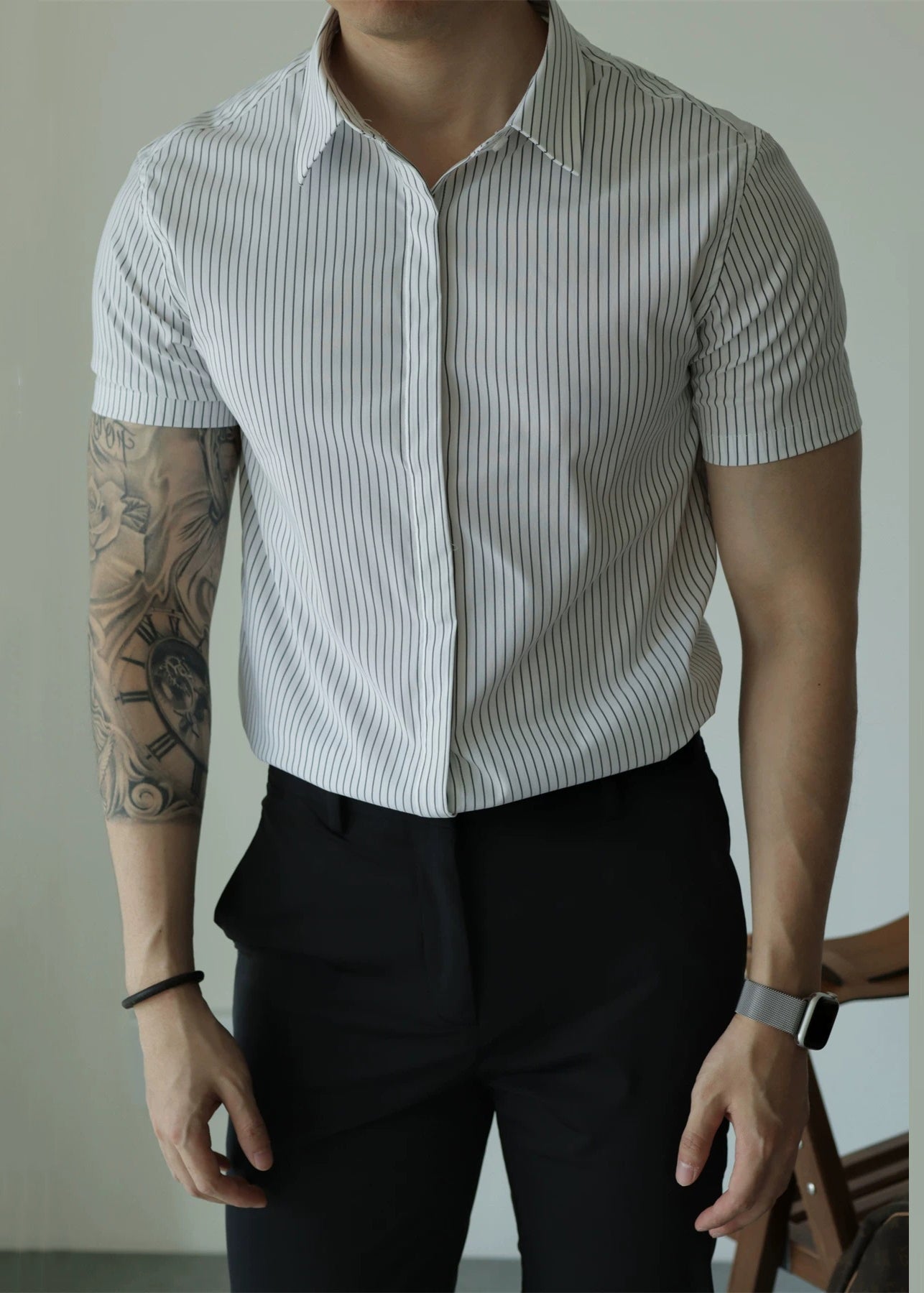 White Striped Button Cotton Summer Shirts Peter Pan Collar