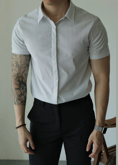 White Striped Button Cotton Summer Shirts Peter Pan Collar