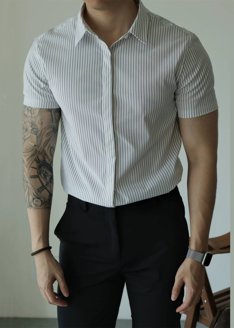 White Striped Button Cotton Summer Shirts Peter Pan Collar