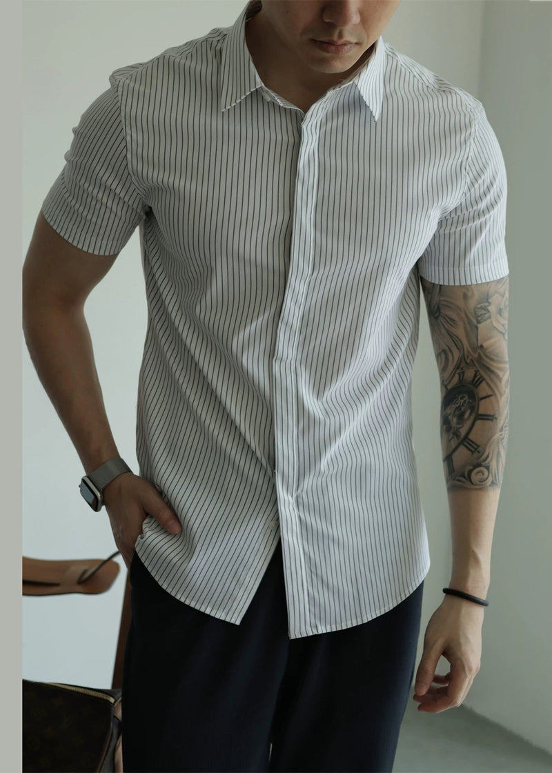 White Striped Button Cotton Summer Shirts Peter Pan Collar