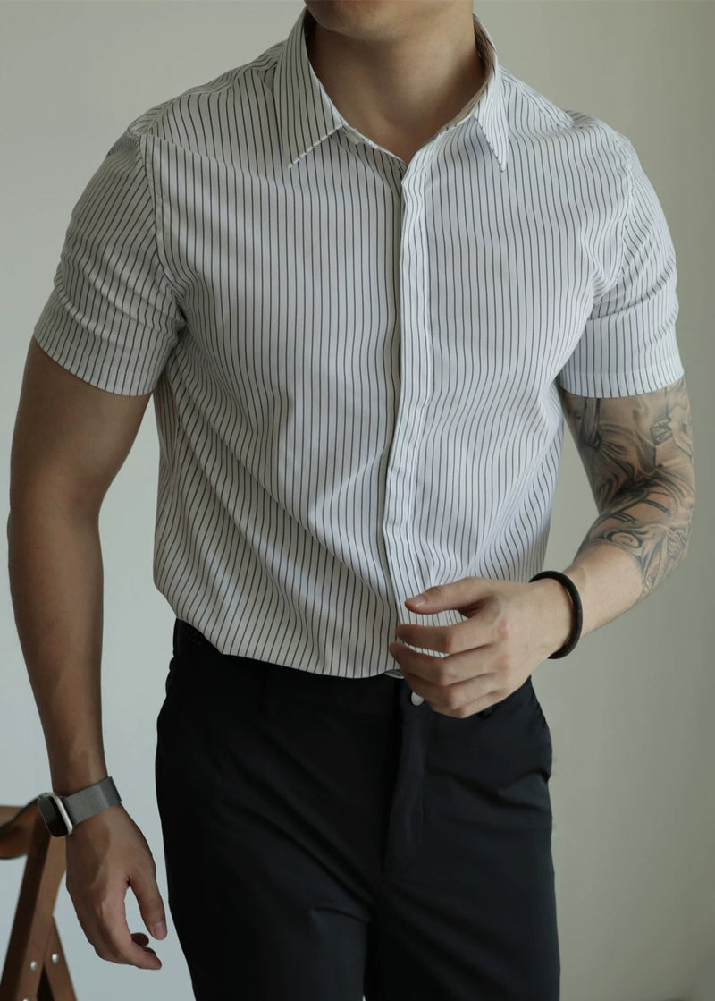 White Striped Button Cotton Summer Shirts Peter Pan Collar