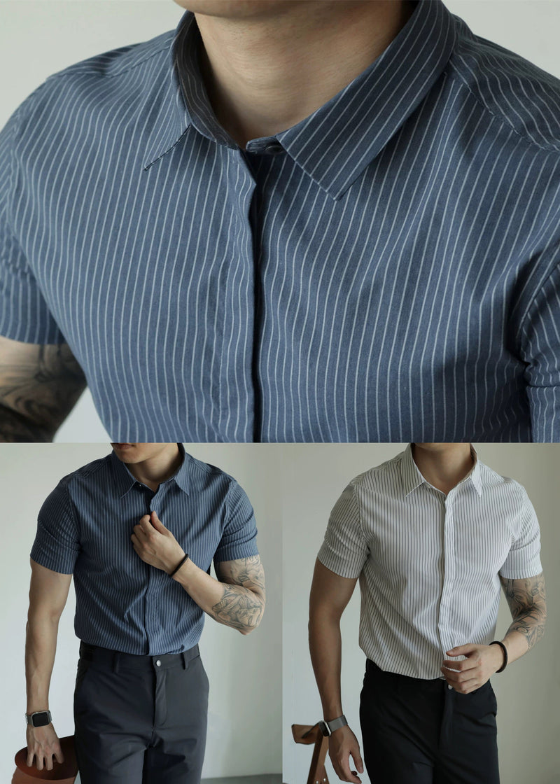 White Striped Button Cotton Summer Shirts Peter Pan Collar