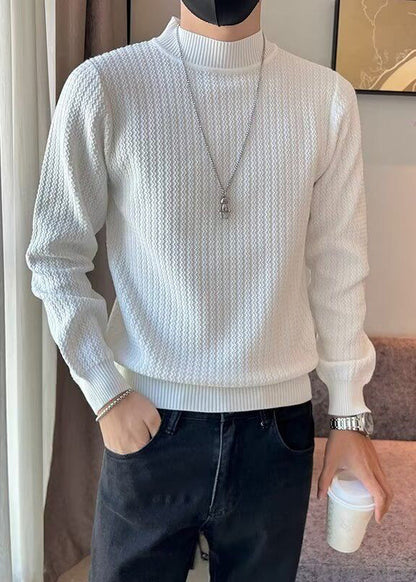 White Striped Knit Sweaters Winter Turtleneck