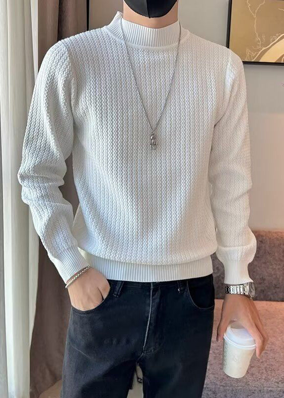 White Striped Knit Sweaters Winter Turtleneck