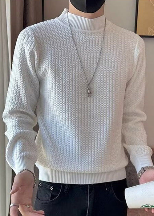 White Striped Knit Sweaters Winter Turtleneck