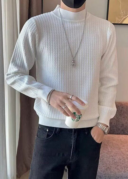 White Striped Knit Sweaters Winter Turtleneck