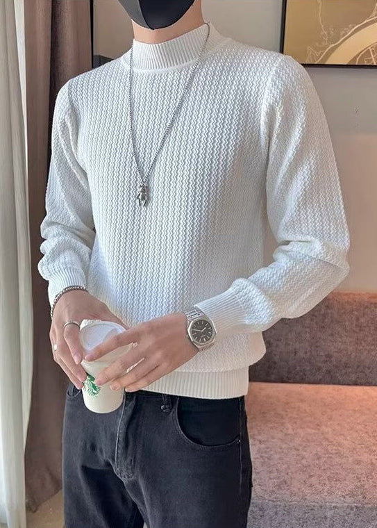 White Striped Knit Sweaters Winter Turtleneck