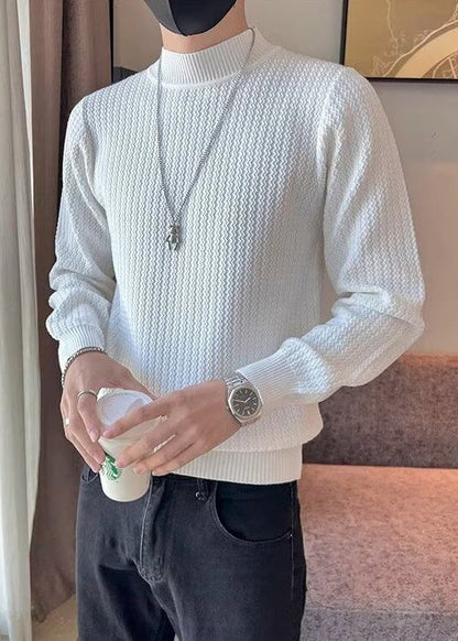White Striped Knit Sweaters Winter Turtleneck