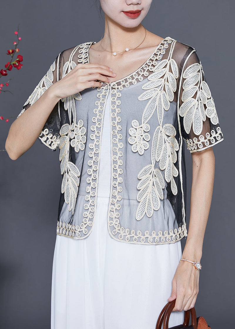 White Tulle Cardigan Sequins Embroideried Summer