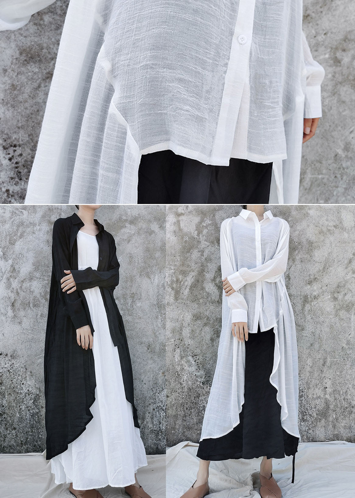 White Turn-down Collar Linen Shirts Asymmetrical Design Long Sleeve