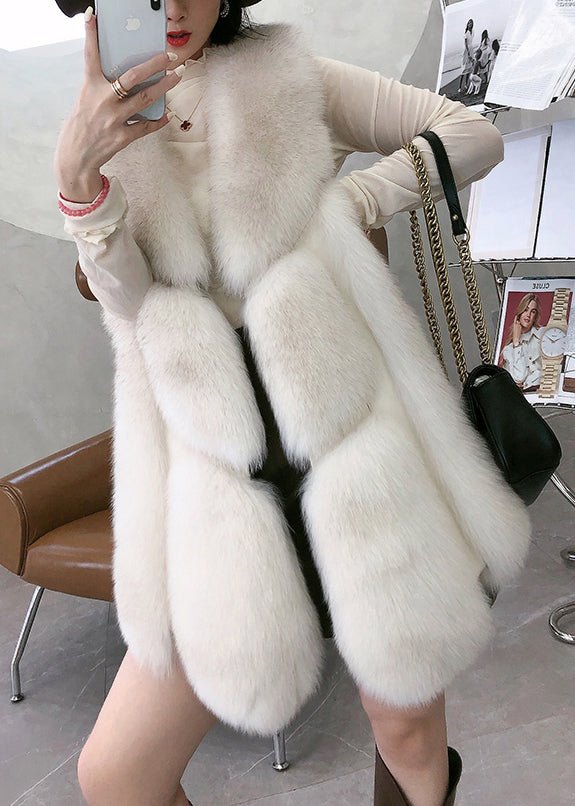 White V Neck Mid Faux Leather Waistcoat Winter