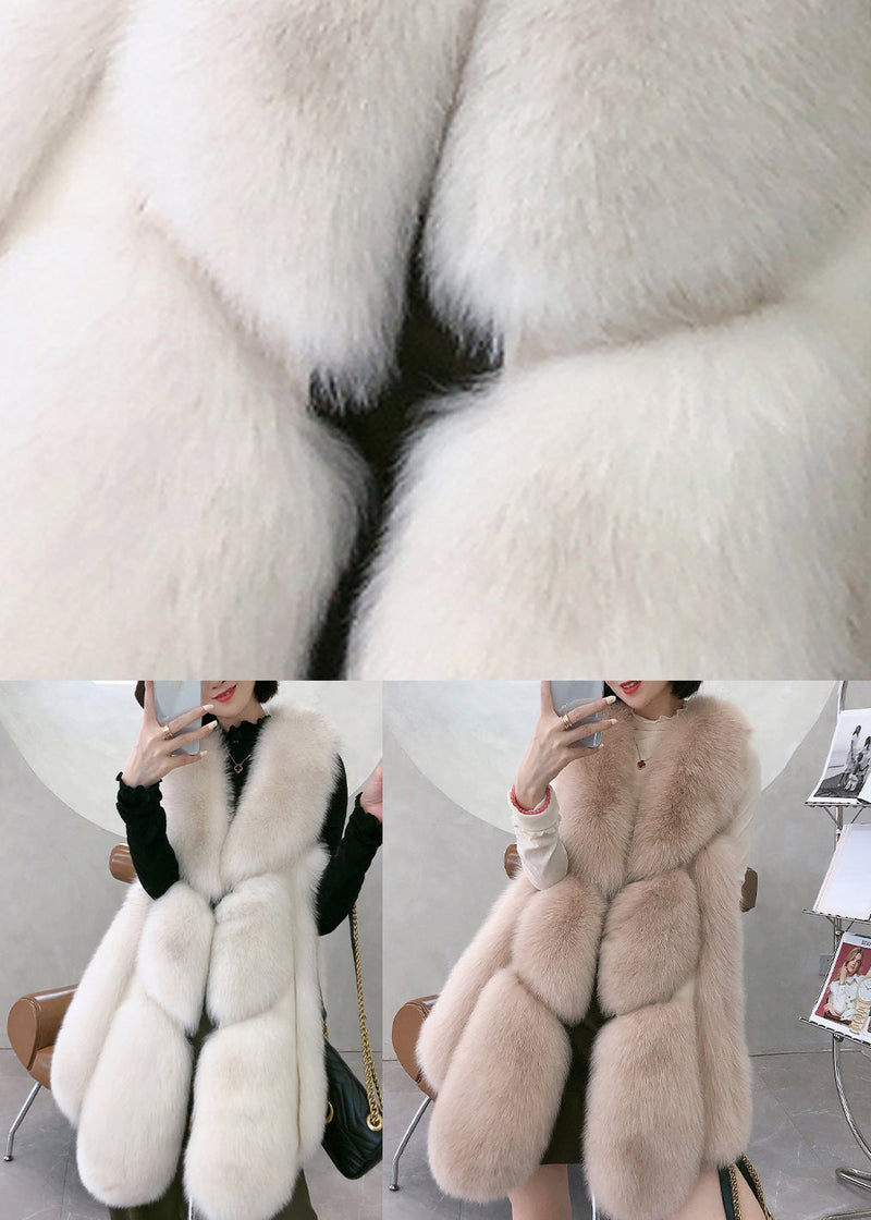 White V Neck Mid Faux Leather Waistcoat Winter