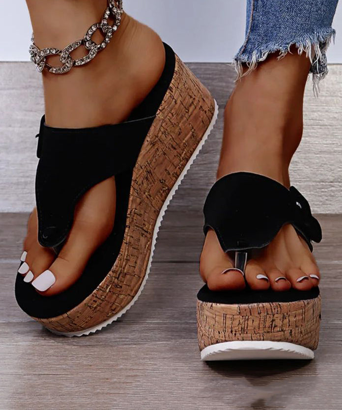 White Wedge Heels Splicing Flip Flops Slide Sandals