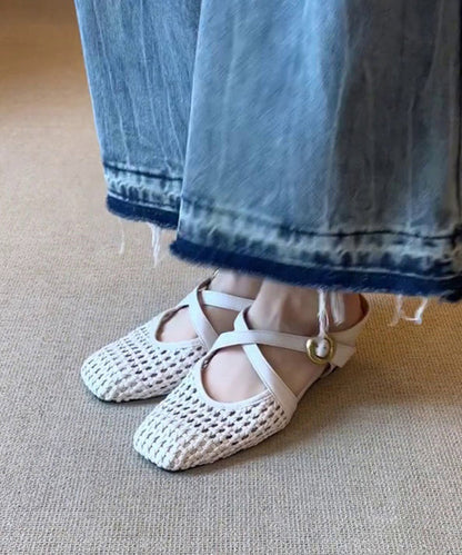White Wedge Sheepskin Splicing Slide Sandals