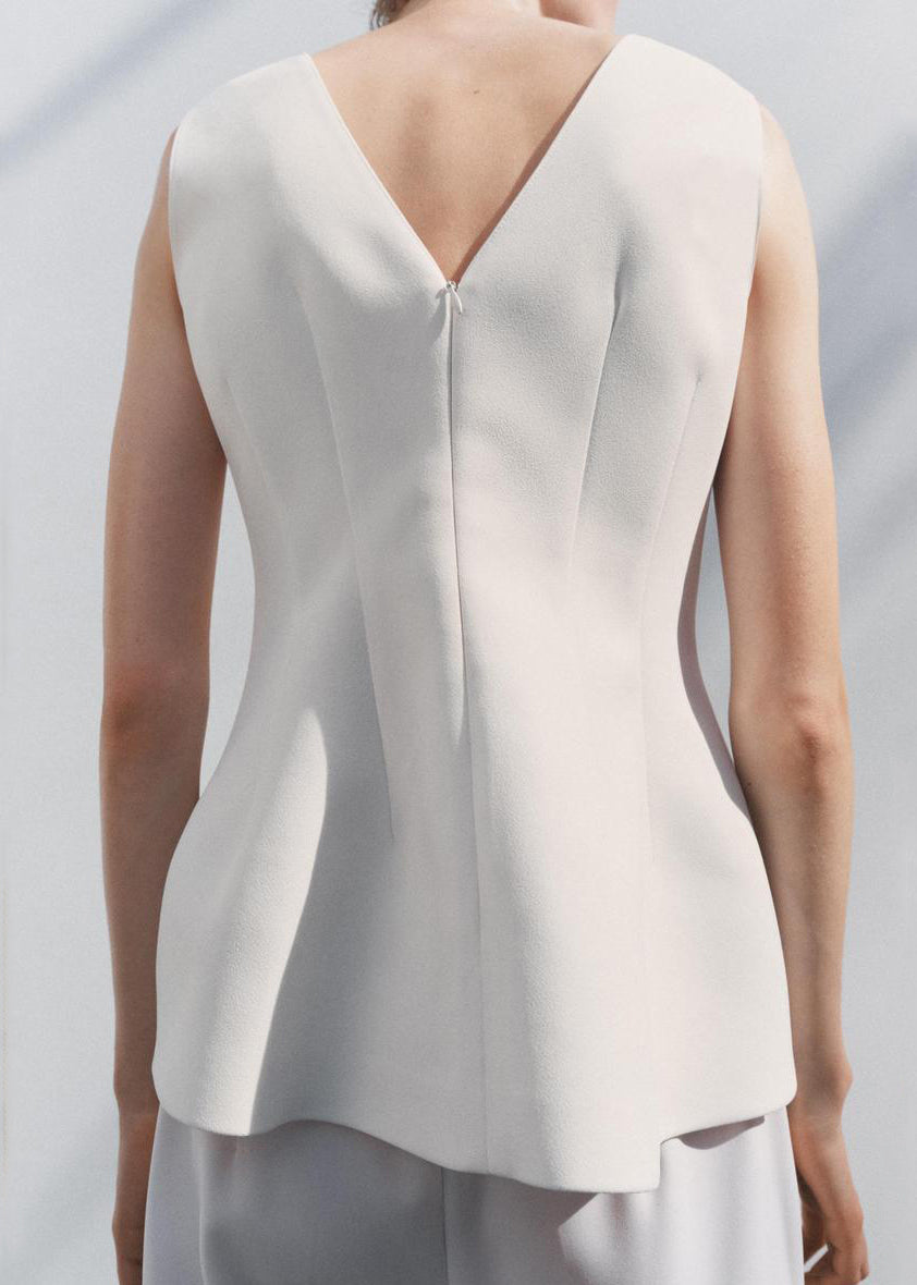 White Zippered Spandex Top V Neck Summer
