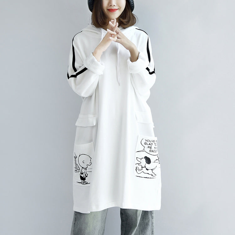White Hoodies Oversized Winter Dresses Pullover