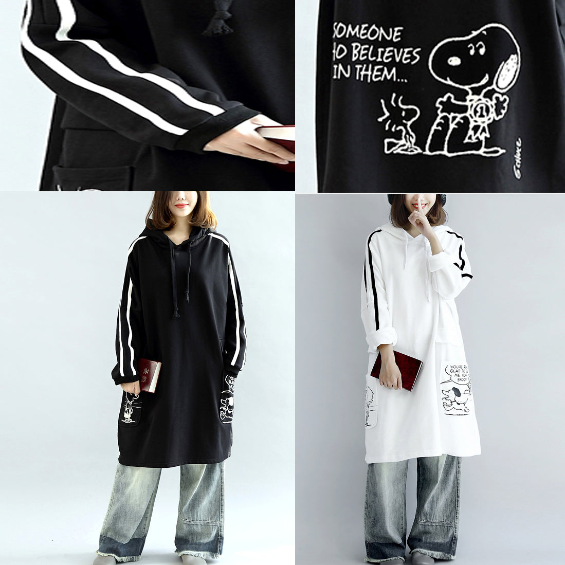 White Hoodies Oversized Winter Dresses Pullover