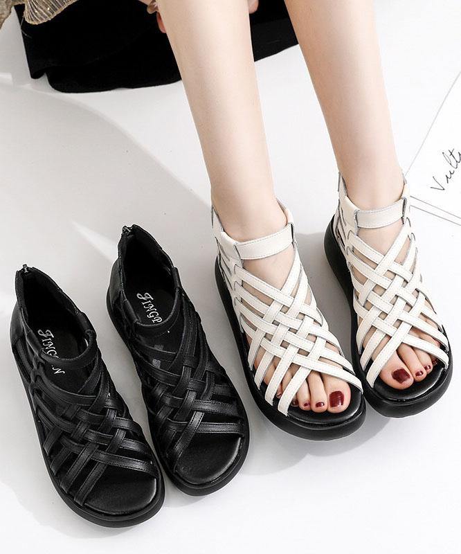 White Zippered Platform Flat Sandals Hiking Sandals