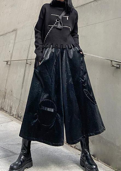 Wide Leg Pants High Waist Straight Tube Pu Leather Pants