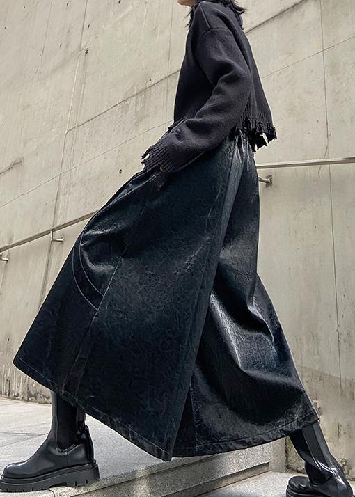 Wide Leg Pants High Waist Straight Tube Pu Leather Pants