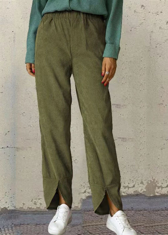 Wide Legged Elastic Waist Pure Color Pockets Pants