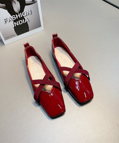 Wine Red Faux Leather Flat Shoes for Splicing Cross Strap